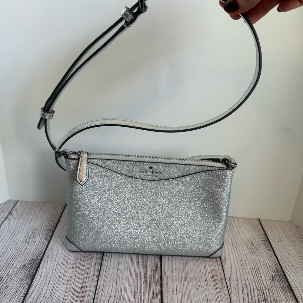KATE SPADE Silver Glitter Shimmer Holiday Crossbody Bag